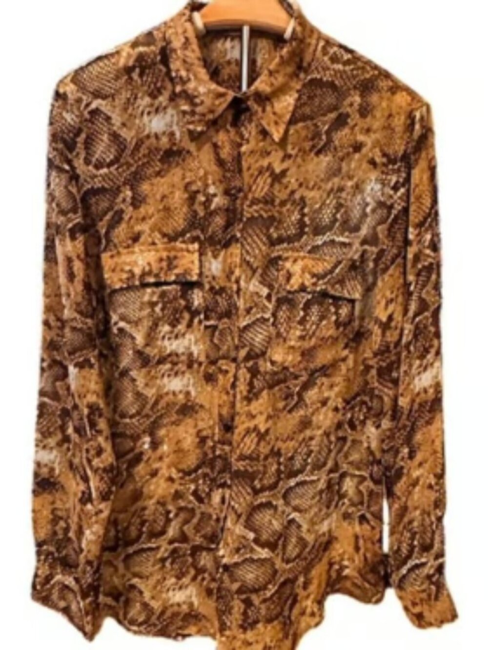 Talitha Animal Print Top Snake Semi Sheer Breathable ButtonUp Long Sleeve Blouse